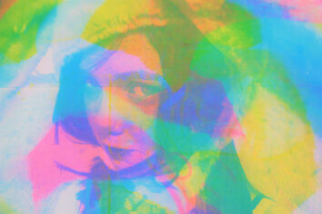 Art And Design00001 A multicolour piece of artwork of a girls face.